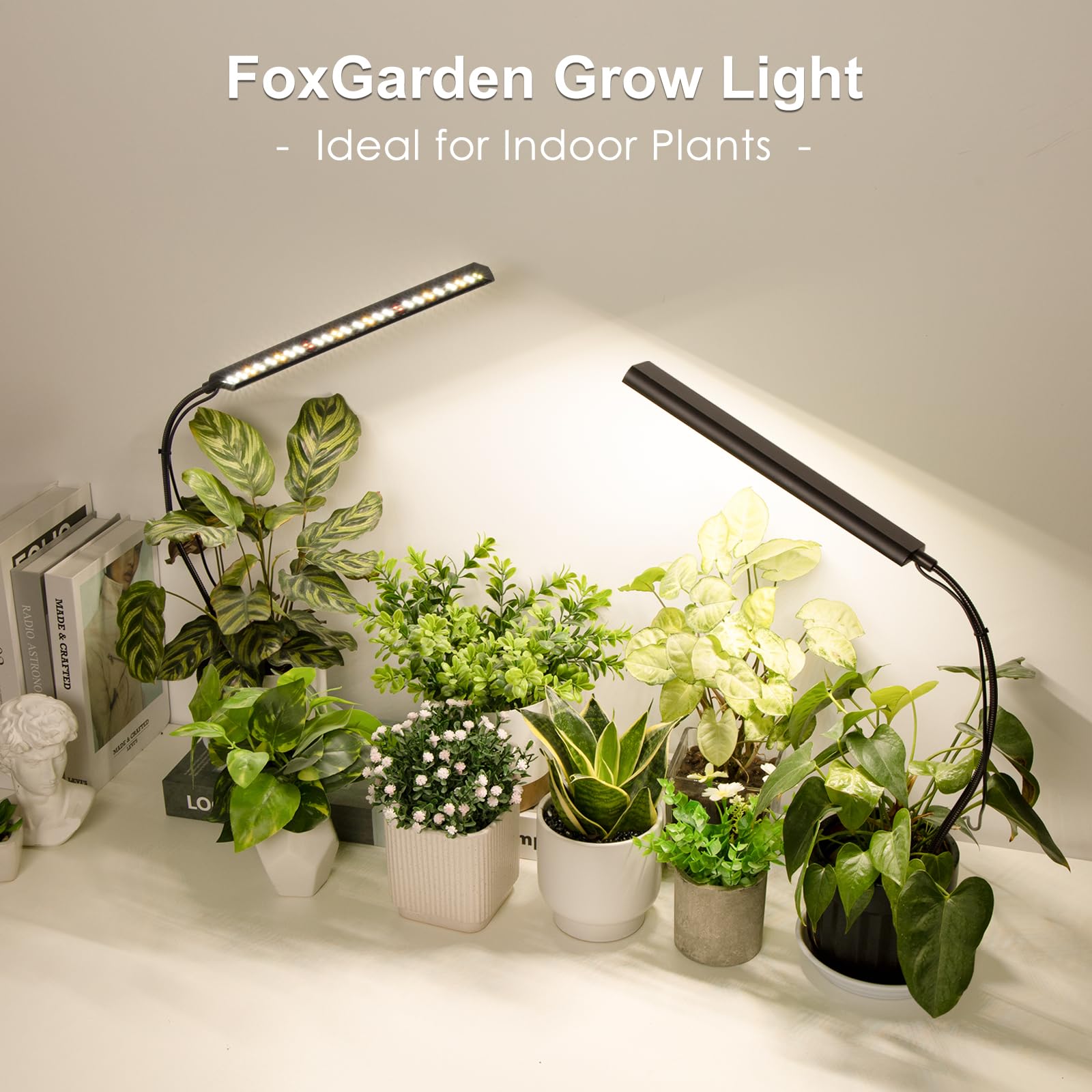 FOXGARDEN 3 Pack Grow Light for Indoor Plants, Full Spectrum LED, 52 Dimmable Bulbs, Auto On/Off Timer 4/8/12H, Black